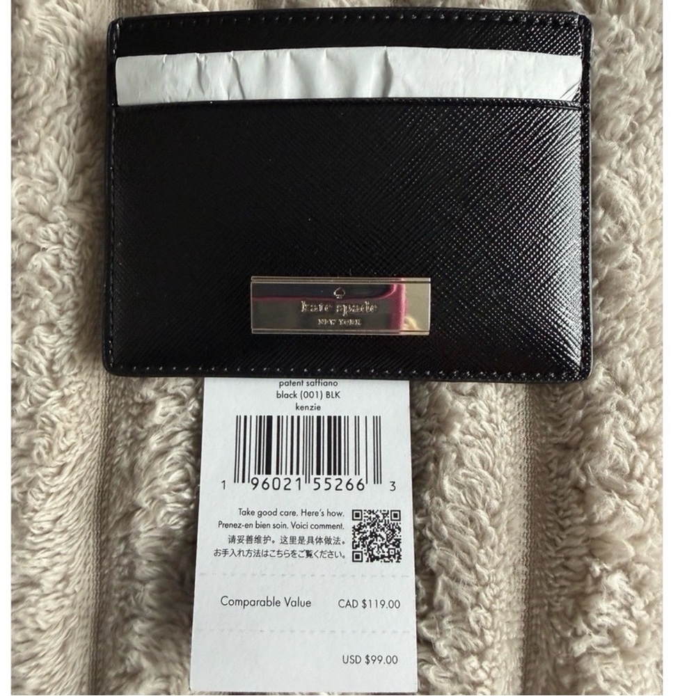 kate spade Black Textured Leather Card Holder with Gold Plate - Picture 2 of 4